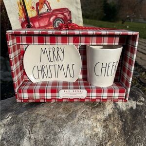 Rae Dunn Red Plaid Merry Christmas Plate and Cheer Mug Set